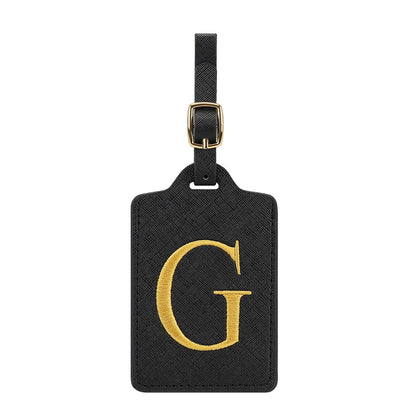 ✈️ Personalize Your Journey | Cute Embroidered Initial Letter A Black PU Leather Luggage Tag & Suitcase Identifier 🏷️