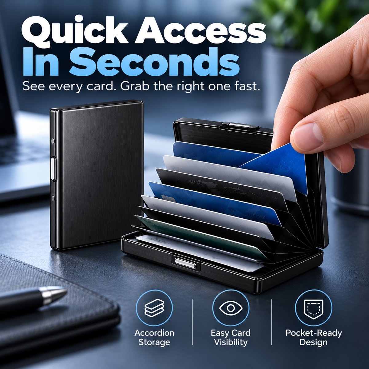 Quick-access accordion card slots