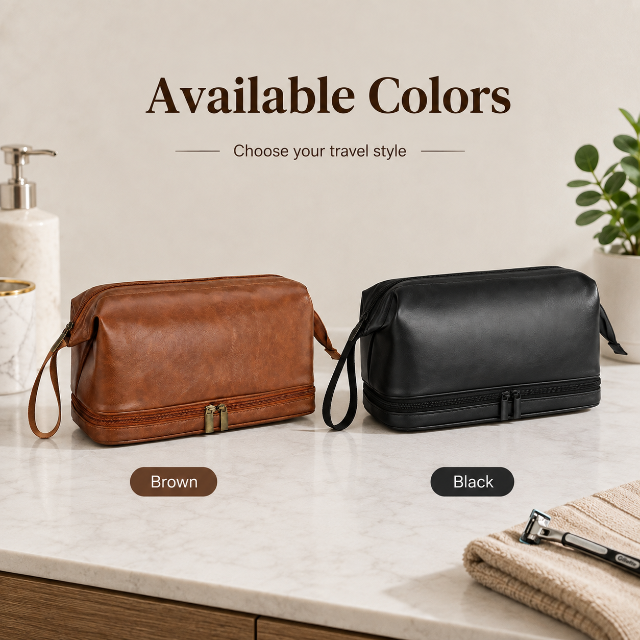 Vintage Leather Travel Toiletry Bag