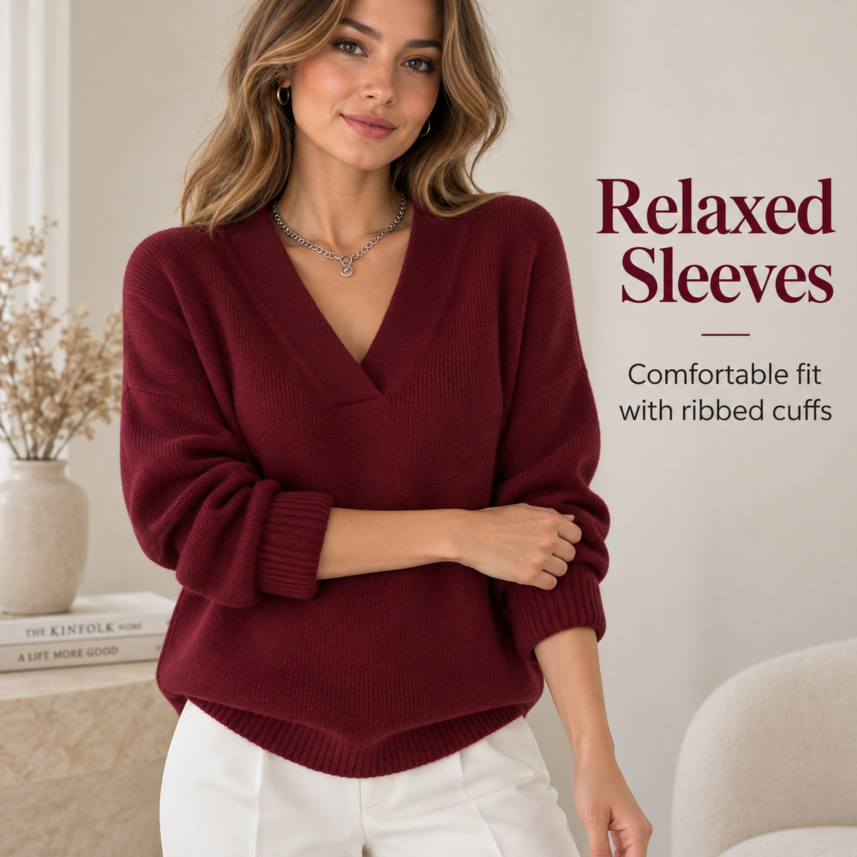 Women's Elegant Layered V-Neck Knit Sweater