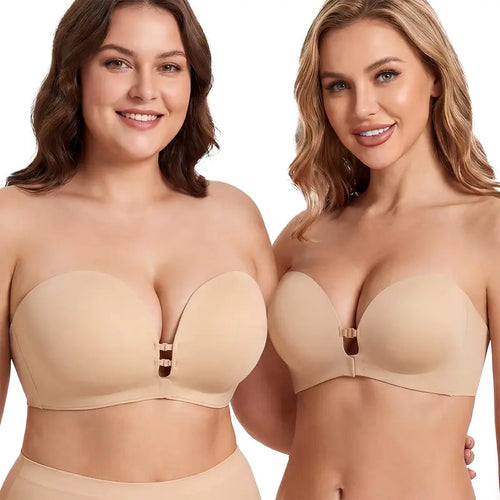 👙 Anti-Slip Security | Women's Strapless Front Closure Push-Up Lift Bra with Wireless Support ✨
