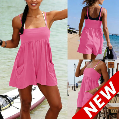 🔥 The Anti-Tight Summer Uniform: The 95% Cotton Oversized Strappy Romper That Snatches Your Vibe & Frees Your Body! ☁️✨