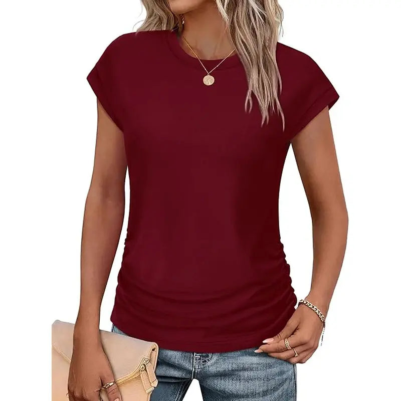 ✨ Effortless Elegance | Women's Summer Ruched Cap Short Sleeve T-Shirt 👚
