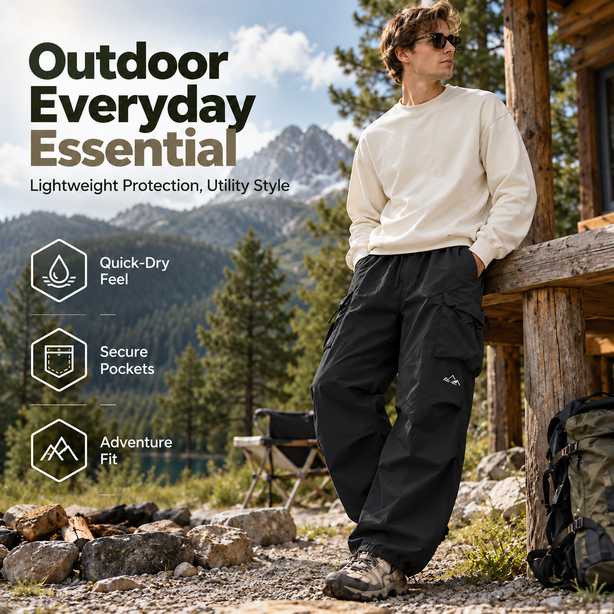 Quick-dry outdoor cargo pants with secure pockets