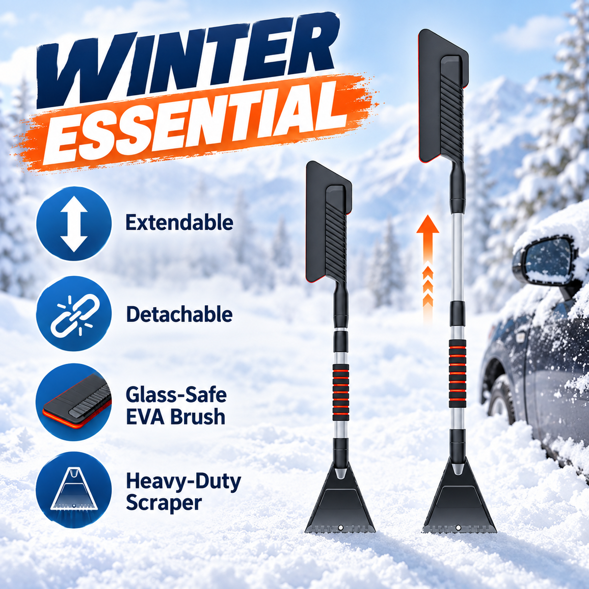 3-in-1 Extendable Car Snow Brush & Ice Scraper