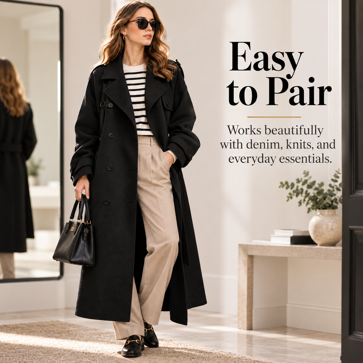 Women’s Classic Double-Breasted Wool Blend Long Coat