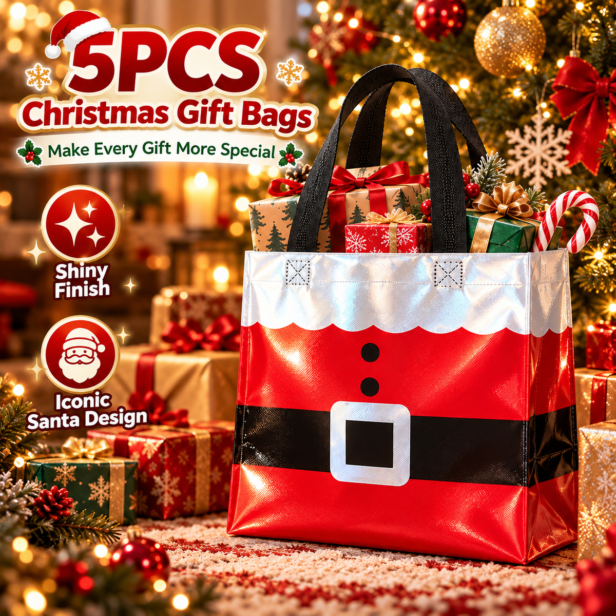 15 Pcs Christmas Clear Gift Bags with Handles & Ribbon
