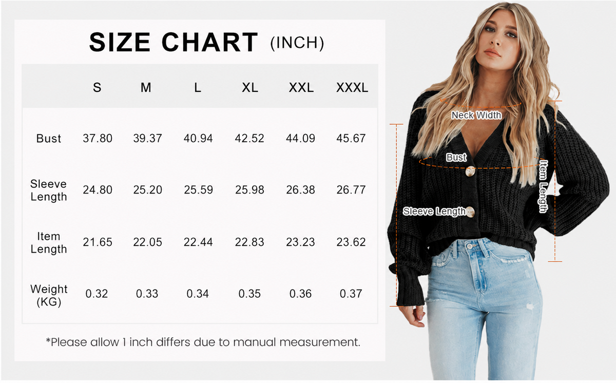 Women's Chunky Knit Cardigan Size Chart