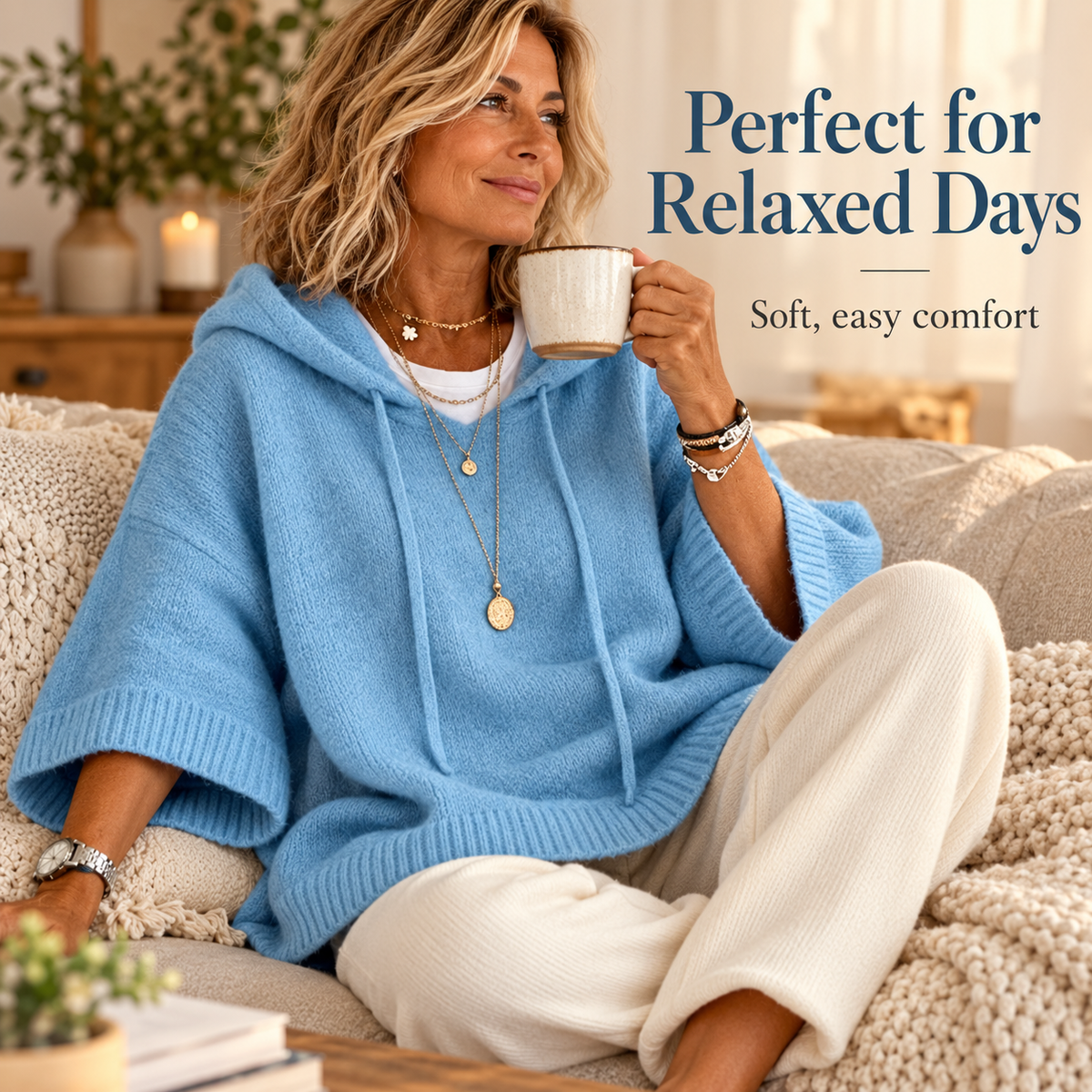 Women's Oversized Knit Hoodie – Cozy Relaxed Fit Sweater
