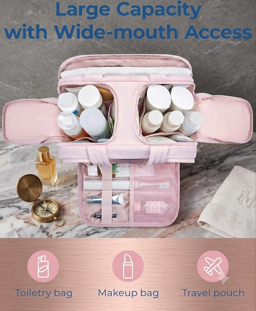 Large Capacity Wide-Open Travel Cosmetic Bag