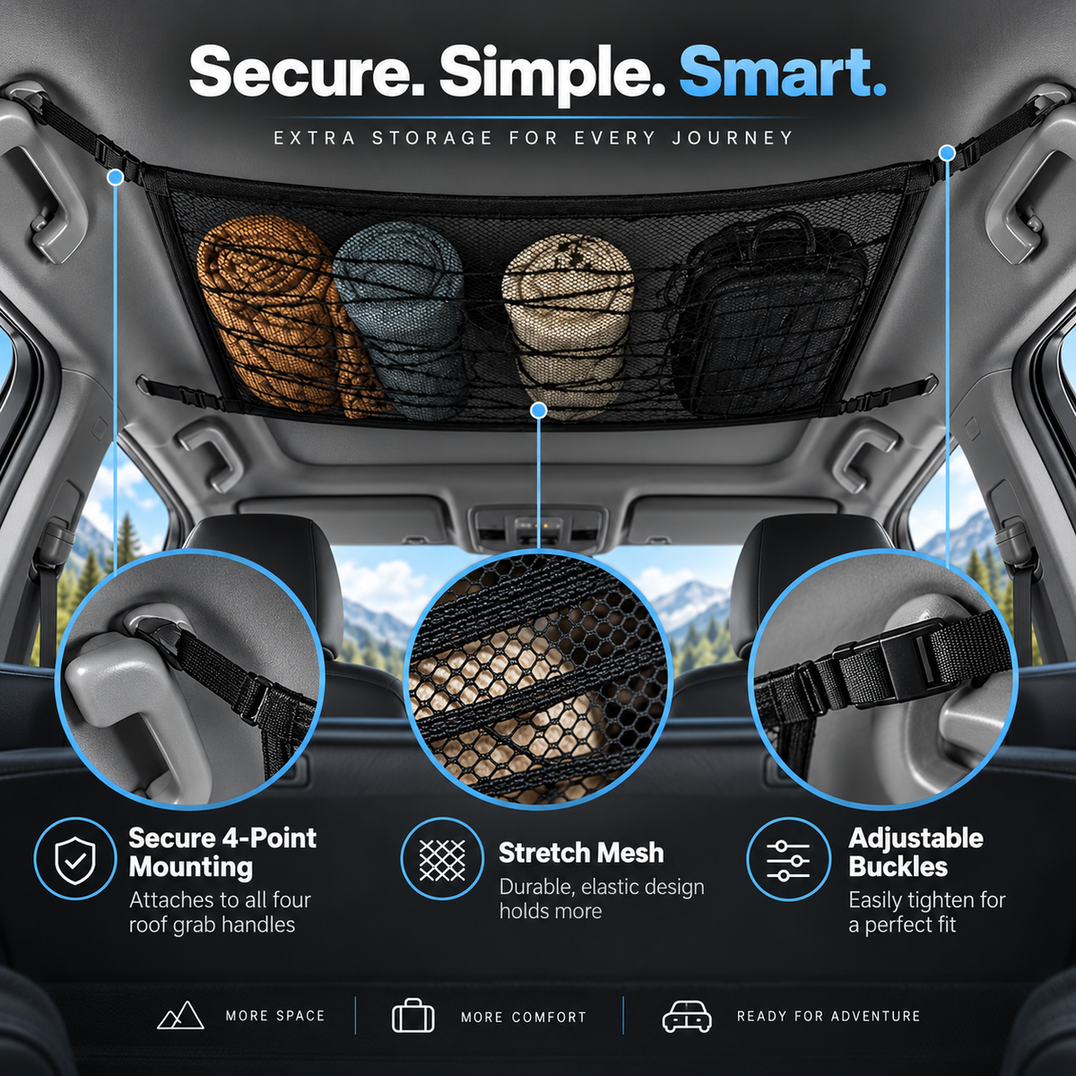 🚗 Car Ceiling Cargo Net | Hidden Roof Storage Organizer