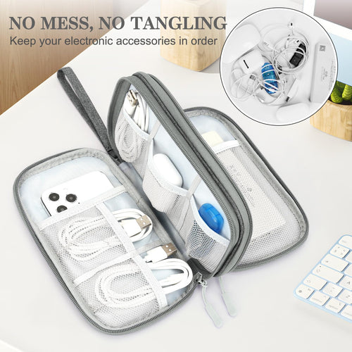 🔌 Master Your Cable Chaos | Double-Layer Electronic Travel Organiser, Waterproof Electronics Accessories Carry Bag for Cables, Charger & Phone ✨
