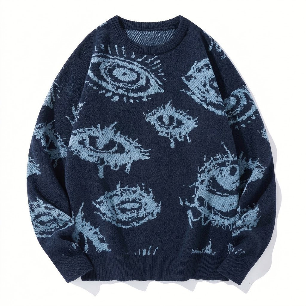 All-Over Eye Graphic Oversized Knit Sweater