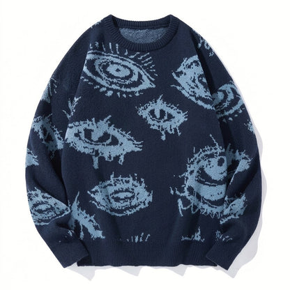 All-Over Eye Graphic Oversized Knit Sweater