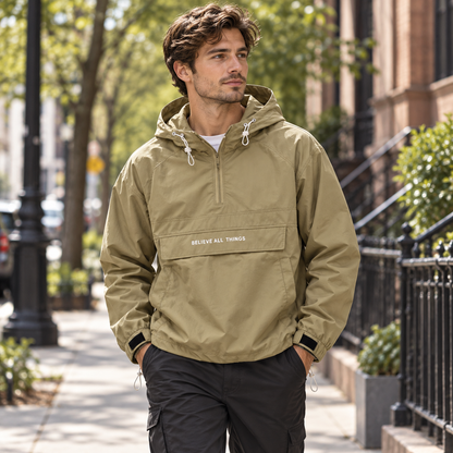 Men’s Lightweight Half-Zip Hooded Windbreaker