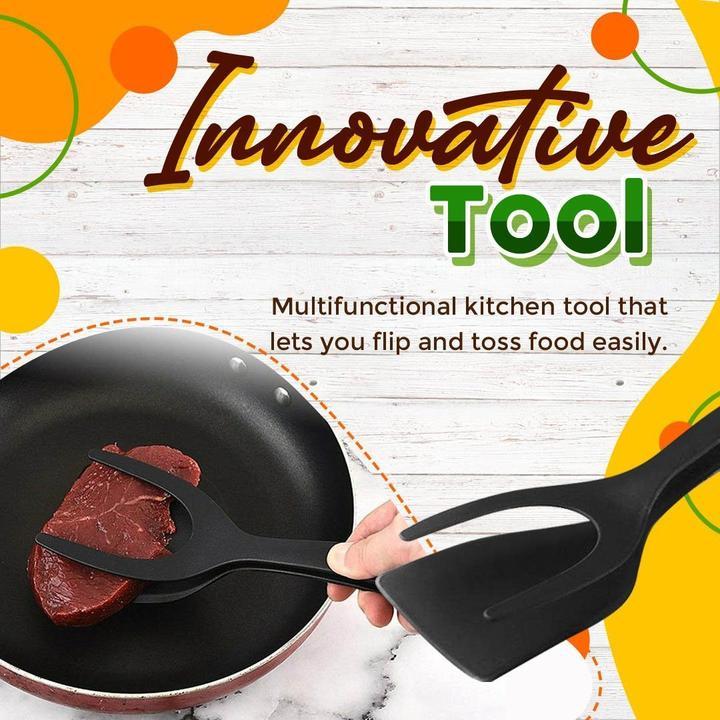 🍳 Flip with Ease | 2-in-1 Multi-Functional Kitchen Spatula Tongs with Food-Grade Silicone Tips 🥩