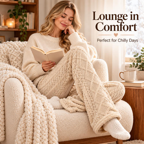 Women’s Cozy Cable-Knit Wide-Leg Pants
