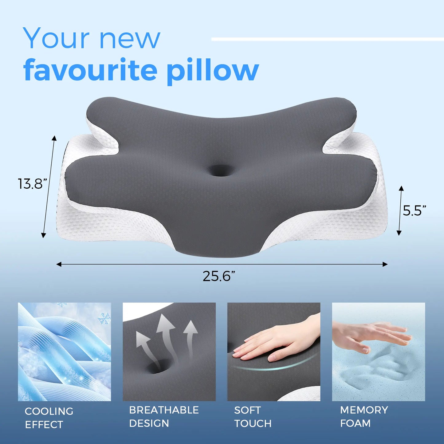 💤 Say Goodbye to Neck Pain | Cooling Memory Foam Neck Pillow, Adjustable Ergonomic Cervical Support Pillow for Sleep & Travel ✨
