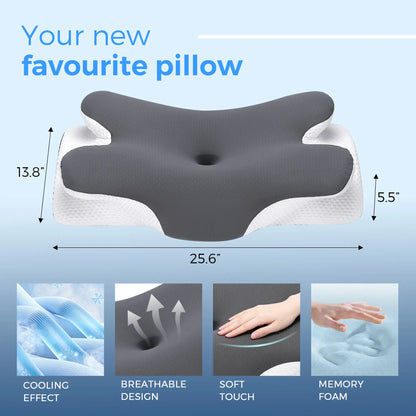 💤 Say Goodbye to Neck Pain | Cooling Memory Foam Neck Pillow, Adjustable Ergonomic Cervical Support Pillow for Sleep & Travel ✨