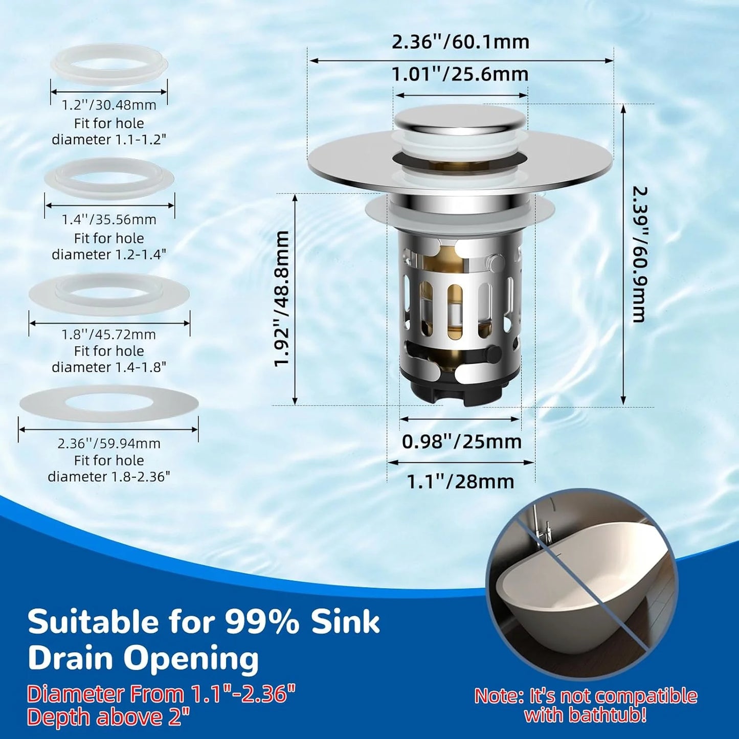 🚰 Zero-Clog Mastery | Upgraded 3-in-1 Universal Pop-Up Bathroom Sink Drain Stopper with Removable Hair Catcher Basket 🛠️
