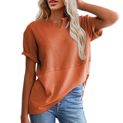👗 Flattering & Slimming | Women's Plus Size V-Neck Short Sleeve Knit Top Casual Oversized Ribbed Tee ✨