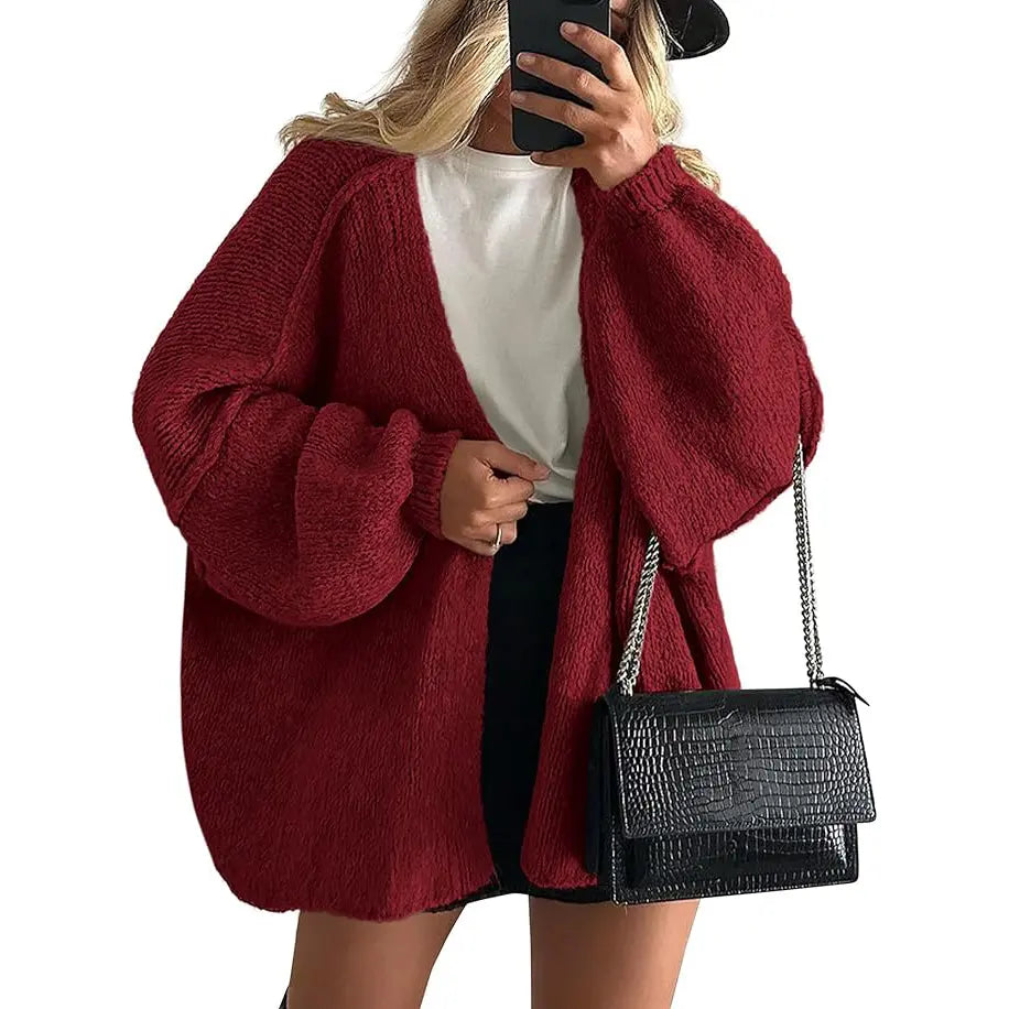 🍂 Cozy Fall Elegance | Women's Oversized Cardigan Sweater, Lightweight Long Lantern Sleeve Open-Front Knitwear Top ✨