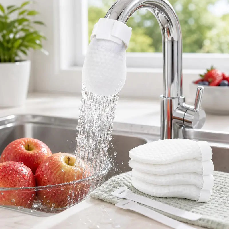 🚰 Crystal Clear Flow | 50-Piece Disposable Cotton Faucet Filter Bags Variety Pack with 5 Fastening Straps 💧