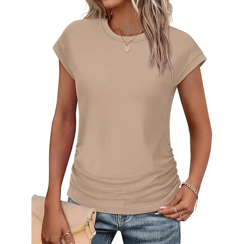✨ Effortless Elegance | Women's Summer Ruched Cap Short Sleeve T-Shirt 👚