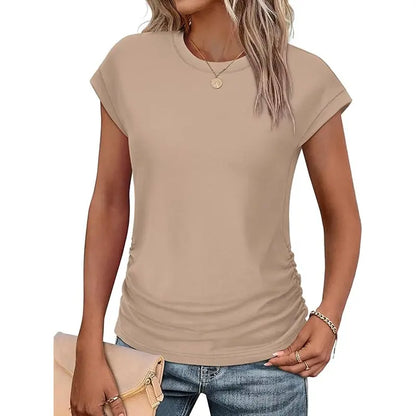 ✨ Effortless Elegance | Women's Summer Ruched Cap Short Sleeve T-Shirt 👚