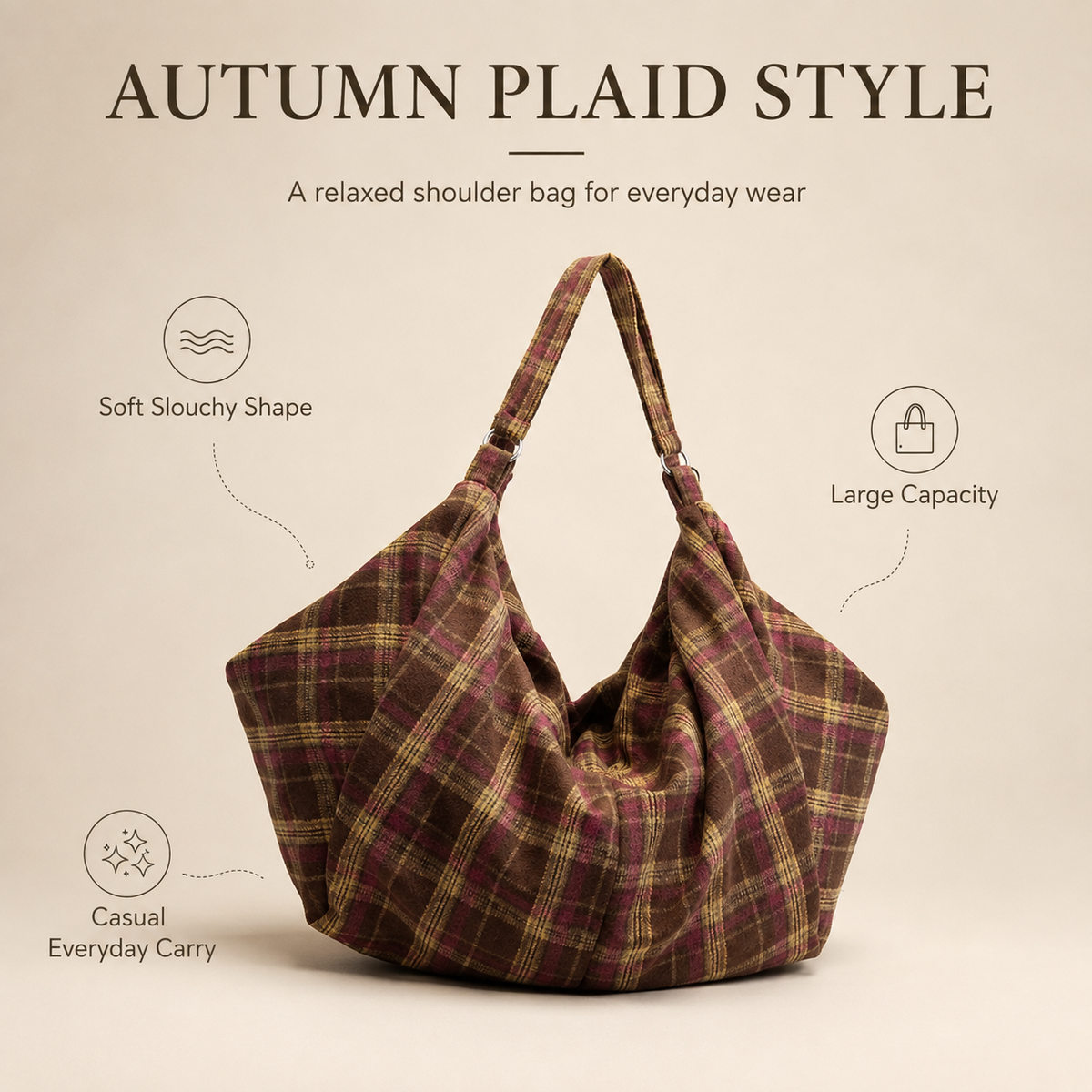 Chic Plaid Shoulder Bag for Everyday & Travel