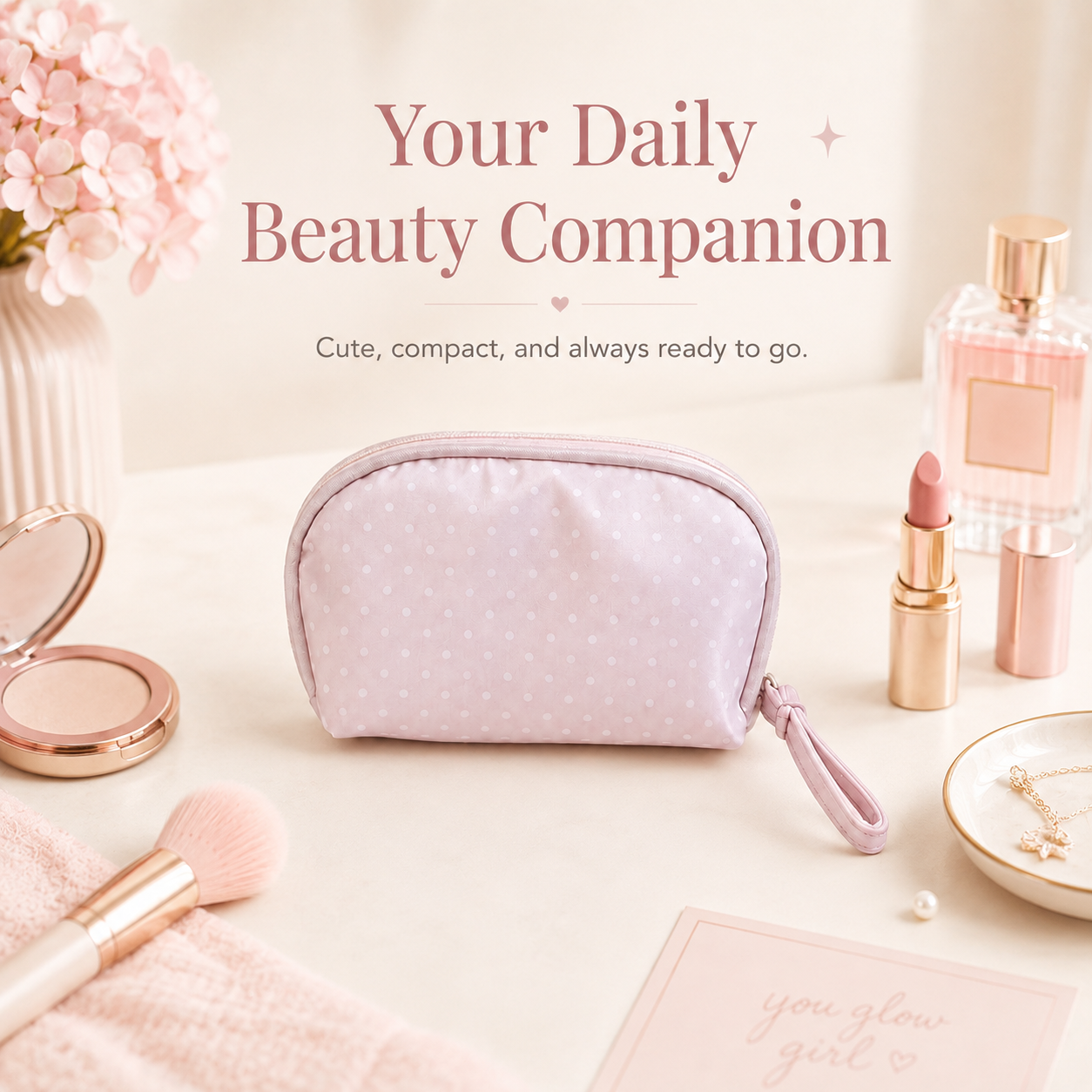Small pink makeup bag, big organized convenience✨