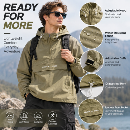 Men’s Lightweight Half-Zip Hooded Windbreaker
