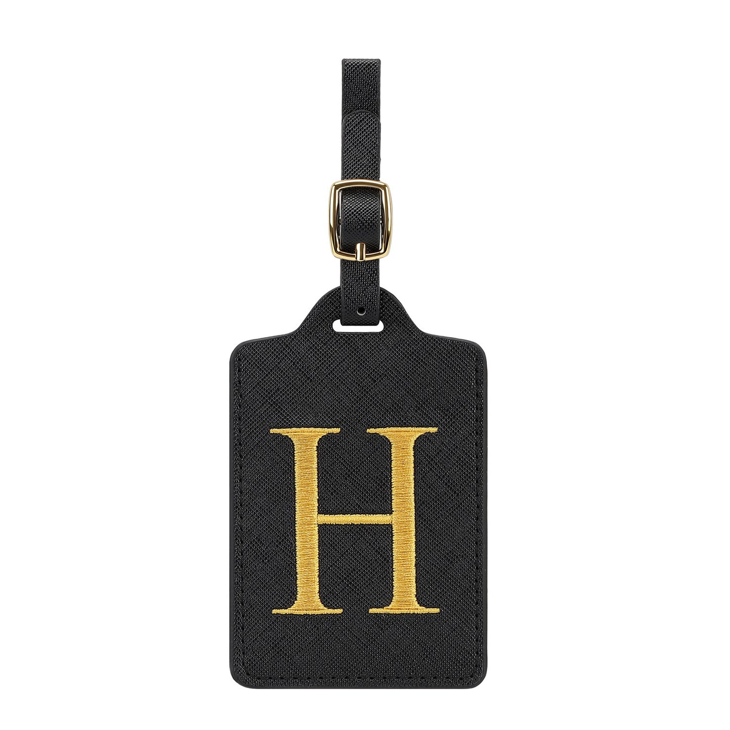 ✈️ Personalize Your Journey | Cute Embroidered Initial Letter A Black PU Leather Luggage Tag & Suitcase Identifier 🏷️