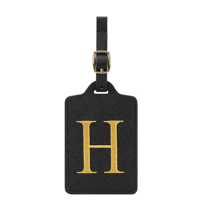 ✈️ Personalize Your Journey | Cute Embroidered Initial Letter A Black PU Leather Luggage Tag & Suitcase Identifier 🏷️