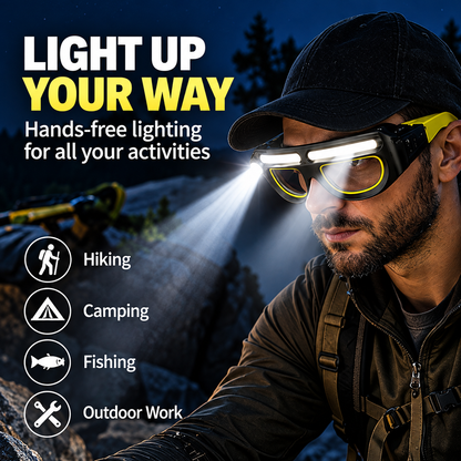 Hands-Free LED Light Glasses with Spotlight & COB Floodlight
