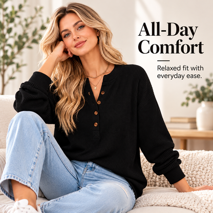 Women's Everyday Ribbed Henley Top