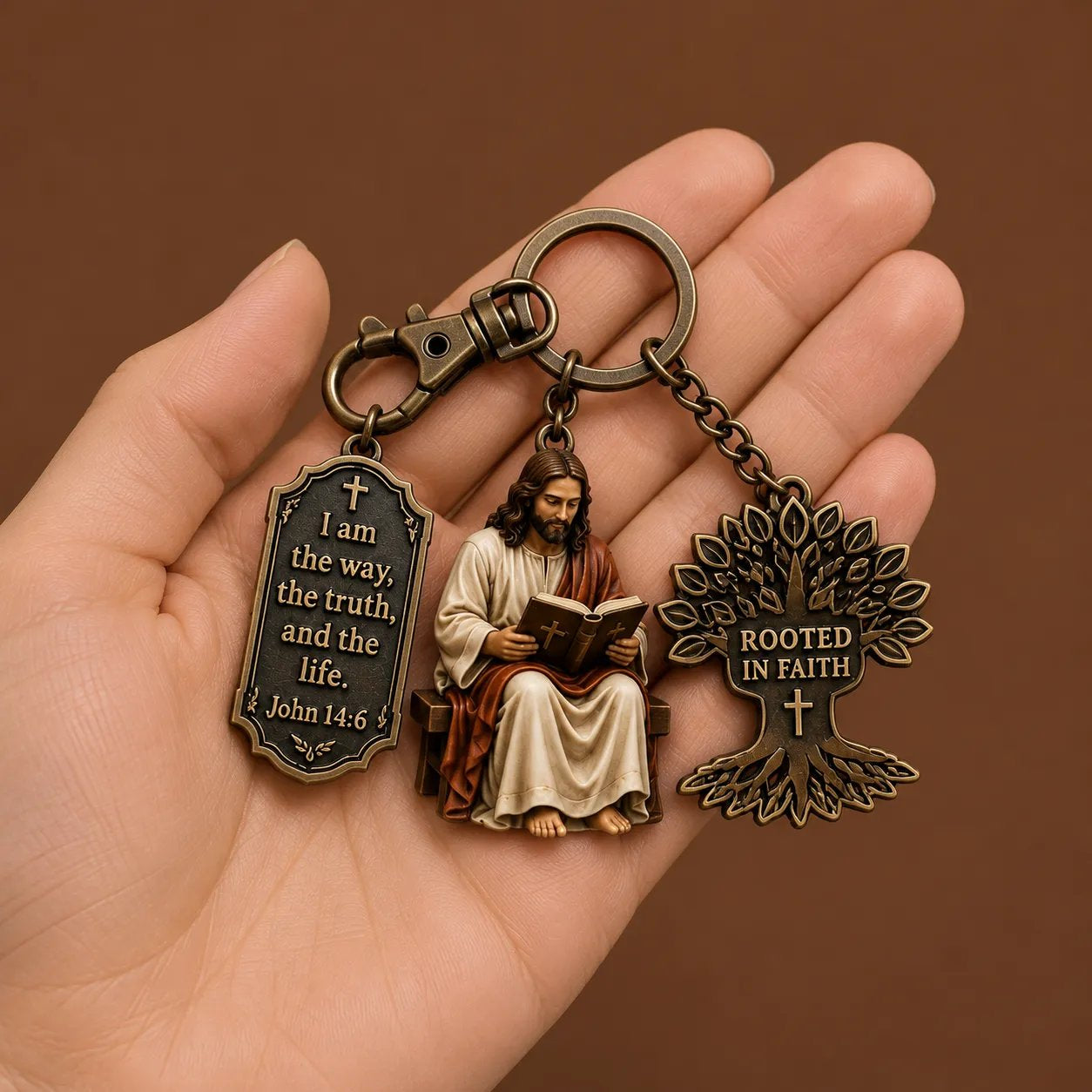 ✝️ Walk in Wisdom | Beautiful "Jesus Reading" Keychain, Premium Stainless Steel Christian Faith Monogram Backpack Charm Gift 🙏