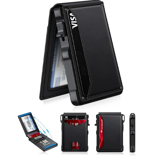 💼 Minimalist Tech | Men's Slim RFID-Blocking Pop-Up Wallet with Money Clip 🎁