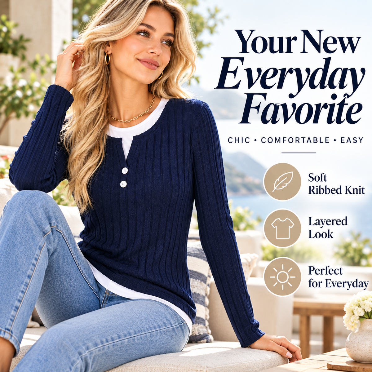 Women's Brushed Faux Two-Piece Long Sleeve Top