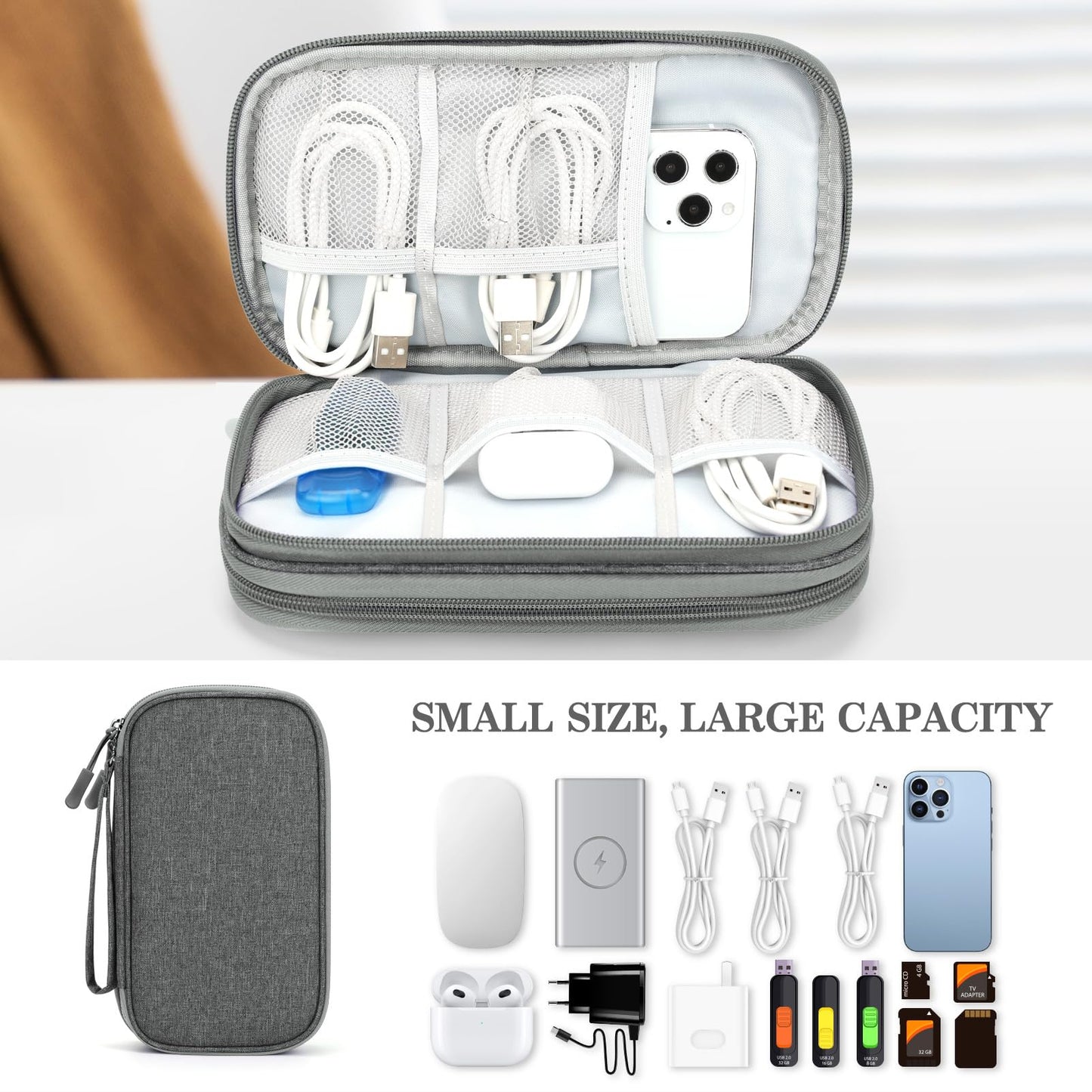 🔌 Master Your Cable Chaos | Double-Layer Electronic Travel Organiser, Waterproof Electronics Accessories Carry Bag for Cables, Charger & Phone ✨
