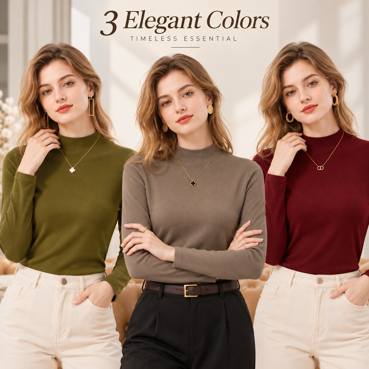 Women's Slim-Fit Mock Neck Knit Top