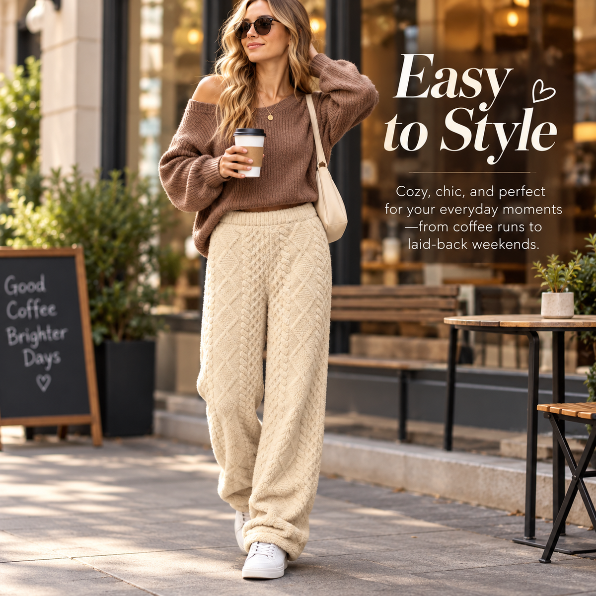 Women’s Cozy Cable-Knit Wide-Leg Pants