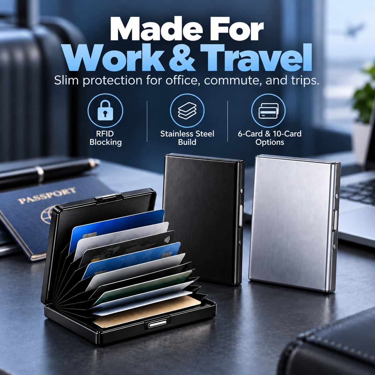 Slim RFID Blocking Leather & Metal Card Holder