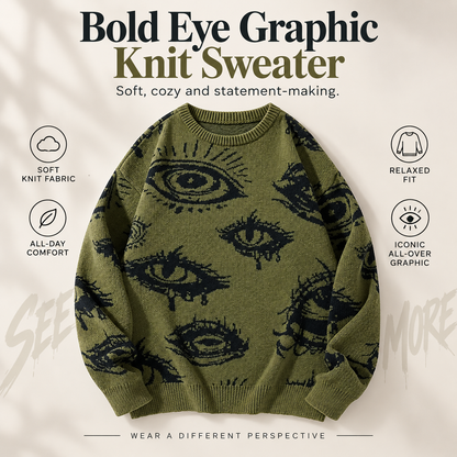 All-Over Eye Graphic Oversized Knit Sweater