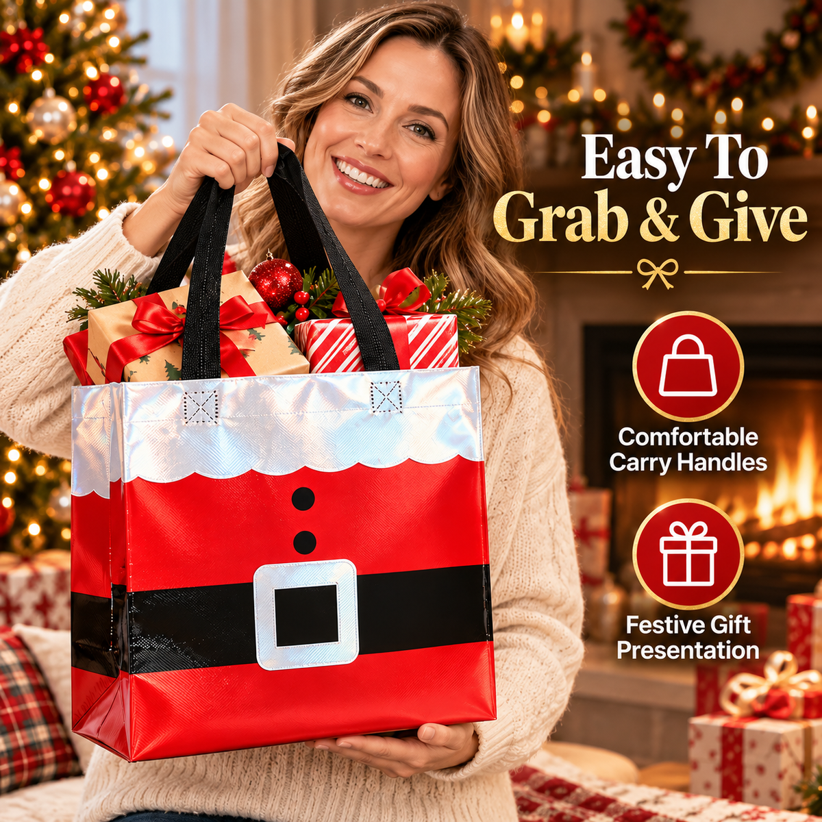 15 Pcs Christmas Clear Gift Bags with Handles & Ribbon