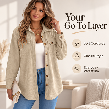 Women’s Corduroy Shacket – Relaxed Fit Button-Up Jacket