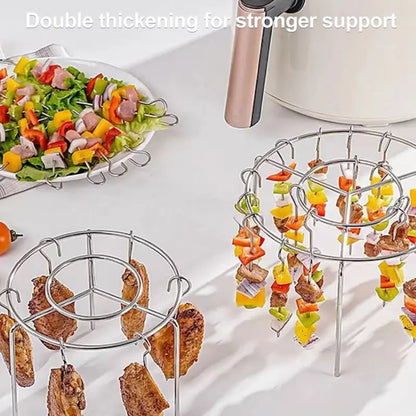 🍢 Turn Mop into Grill | 2-Pack Air Fryer Skewer Rack & Round Stainless Steel Grill Set ⚡