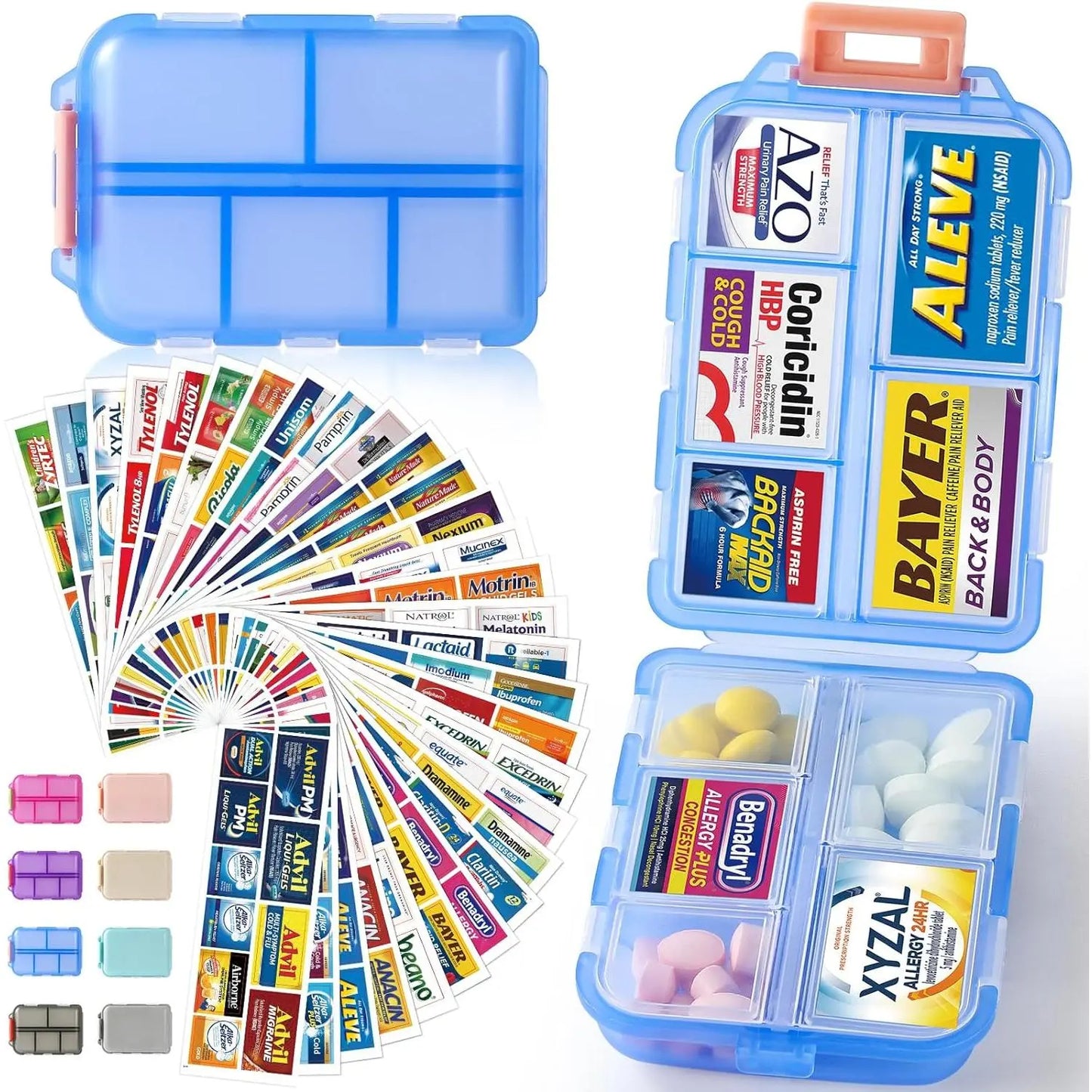💊 Travel Pill Organizer with 200 Labels | 10 Compartments ✈️