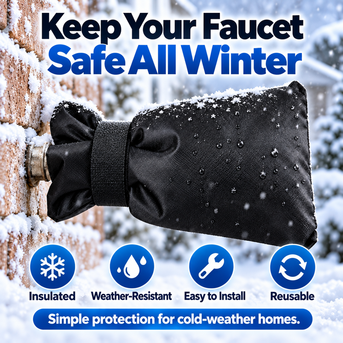 4-Pack Insulated Outdoor Faucet Covers for Winter