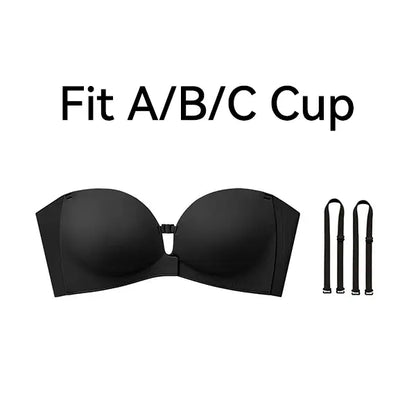 👙 Anti-Slip Security | Women's Strapless Front Closure Push-Up Lift Bra with Wireless Support ✨